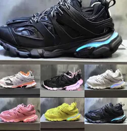 Kutu Bayan Erkekler Tasarımcı Sıradan Ayakkabı Track Led Spor Sneaker Açık Gri Mavi Gomma Deri Siyah Pembe Eğitmen Naylon Baskılı Platform Erkekler için 3 3.0 Trainer Ayakkabı WQ