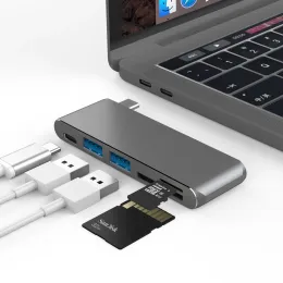 HUBS USB Type C Centra USB C do USB 3.0 PD TF/SD Adapter karty USB3.0 OTG Aluminium Shell TF SD SLOT dla MacBook Pro Computer Assesories