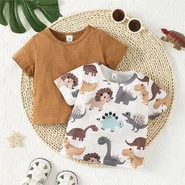 2 pezzi Summer Top Born Baby Boy Cute Dinosaur Stampa Abbigliamento a maglietta casual a manica corta per bambino 13 anni 240409