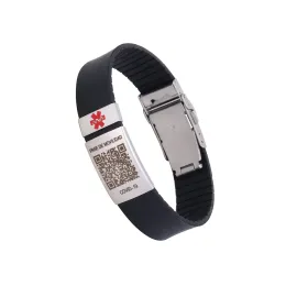 Pulseiras de pulseira de identificação médica personalizada pulseira de alerta médico personalizado registro um código QR para mobilidade passa de segurança pulseira de silicone