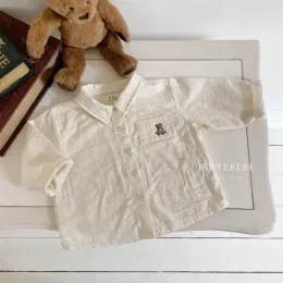 T-shirty 2022 NOWOŚĆ Baby Long Rleeve T koszule bawełniane chłopcy niedźwiedzie haftowe koszule jesienne niemowlę bluzkę