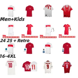 터키 2024 2025 축구 저지 홈 어웨이 96 98 Hakan Rustu Basturk Tosun Arda Kalhanos UGC 셔츠 Burak Chemists Day Turkiye National Team Man Retro Football Shirts Top