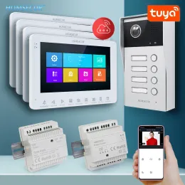 Kameras Homsecur 7 "WiFi Tuya 2 Drahtvideoretürtürtüre Intercom Auto Snapshot Oberflächenmontage -Türklingel IP65 für 4 Familien