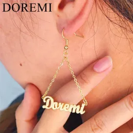 Brincos Doremi Aço inoxidável Nome personalizado Jóias personalizadas INS Custom Nome Gancho Brincos Dangle Word Placa Drop Brios