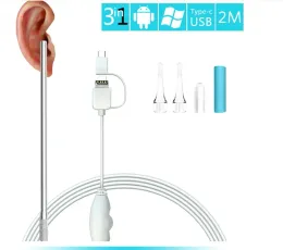Telecamere 3 in 1 Strumento di rimozione di cere auricolari, fotocamera dell'ambito otoscopea USB nel cucchiaio auricolare visivo per pulizia dell'orecchio da 5,5 mm Otoscopio
