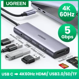 HUBS UGREEN USB C HUB 4K60Hz Type C to HDMI 2.0 SD/TF CARD READER USB HUB USB 3.0 محول لـ MacBook Pro Air M2 M1 PC Accessories