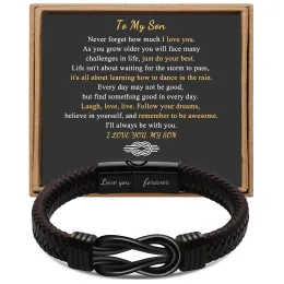 Strands Braided Leather Bracelet para meu filho para meu neto para meu pai Saltilidade de couro trançada para homens Fechamento magnético da linha do presente de Natal 2024
