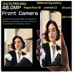 Meiyu Новое лицо ID Face I15 I14 Pro Max 1TB 5G Печать пальца разблокировать смартфоны смартфоны 5G LTE OCTA 10 Core 256 ГБ 512 ГБ Android 6,7 дюйма All Screen USB-C 3.0 GPS 20MP камера