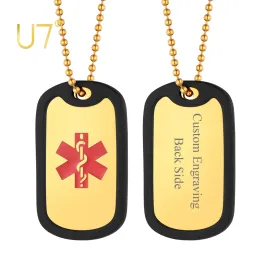 Pendants U7 Customized Medical Alert Jewelry Men Women Enamel Personalized Message Engraved Medic Condition Tags Pendant