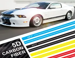 Carbon Fiber Car Wrap Stickers GT LOGO CAR SIDE STRIPE RACING SPORT BIL Kroppsklistermärken och dekaler för Mustang3942403