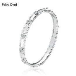 Bracelets Follow Cloud Total 0.68ct 40PCS 1.6mm Moissanite Bracelets Lab Diamond Bangle 925 Sterling Silver 17cm for Women Fine Jewelry