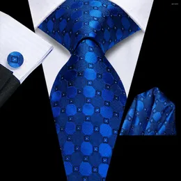 Bow Ties Hi-Tie Polka Dot Royal Blue Designer TIE الأنيقة للرجال أزياء العلامة التجارية حفل زفاف Necktie Handky Cufflink بالجملة أعمال