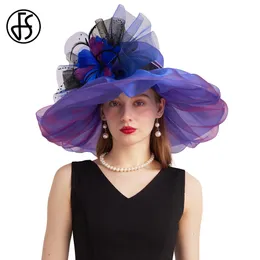 FS Purple Organza Carnival Cap Hats för kvinnor med Mesh Flower Wedding Bride Church St Patricks Fedoras 240401