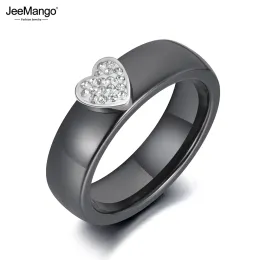 Band Jeemango Trendy Black Ceramic Heart Crystal Wedding Ring Smycken för kvinnor Rostfritt stål Rhinestone Böhmen Party Ring JR19114