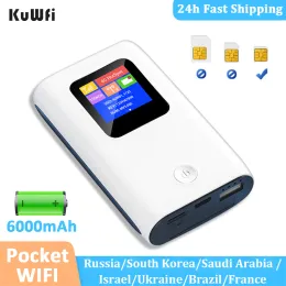 Маршрутизаторы kuwfi 4g LTE Router Беспроводной портативный портативный Wi -Fi Router Mini Mini Outdoor Hotspot 150 Мбит / с карманный Wi -Fi с SIM -картой слот 6000 мАч