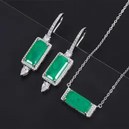 Collane 2022 Nuova Paraba Emerald Gemstone Rectangle Pendant Necklace Boucle Doreille Luxe Set Chains for Women Gioielli Vintage Wedding