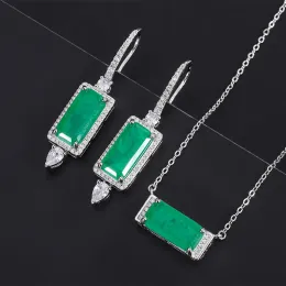 목걸이 2022 New Paraba Emerald Gemstone 사각형 펜던트 목걸이 Boucle Doreille 고급 세트 체인 ​​여성 보석 빈티지 웨딩