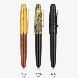 Pens JinHao 9056 Cow Fountain Pen Ebony Wood Pen Gun Grey Relief Spin EF Nib School Student Office Stationery Ink Pens