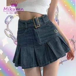 Harajuku Y2K Kawaii Mädchen Jeans Rock College-Stil Frauen Plissee Rock Jeans lässige Hochtüfte Mini A-Line Kurzrock Saias 240418