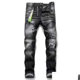 Herr jeans designer herr byxor linne hip hop män dog rippad cyklist smal passform motorcykel denim för droppleveranskläder kläder dhkbp