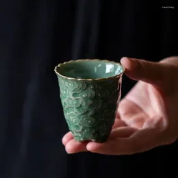 TEAWARE SETS 1st Pure Handwork Plum Celadon Ausch Cloud Relief Teacup China Ceramic Retro Tea Cup Set Accessories