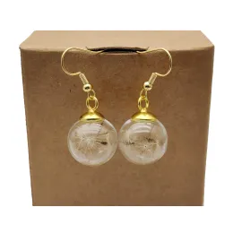 Ohrringe Löwenzahn machen einen Wunsch Glasball Gold Farbe Drop Ohrringe für Frauen Boho Mode Schmuck Bohemian niedlich Vintage Handgefertigt
