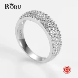 خواتم Roru الفاخرة 6 مم عرض S925 Sterling Silver Pave إعداد Zircon Circle Rings for Women Wedding Band Valentine's Day Gifts