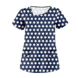 Tirts Tirts Terts Day Print Print Slant Colant Top Pocket Top Work Workwear Hauts Grande Taille Camisetas Femininas