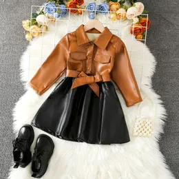 Abiti da ragazza Girl Dress Autunno inverno Solgo Splicing in pelle PUGLIE MEDGLIE GONNA FREFAGGI