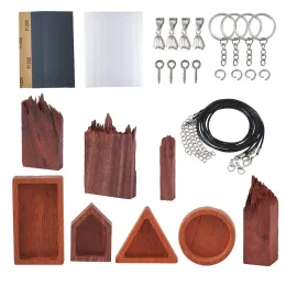 Necklaces 1 Set DIY Wood Moulds Epoxy Resin Mould Mixed Color Waxed Cord DIY Necklaces Jewelry Making Molds Kits Handmade Crafts
