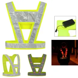 Ciclismo de luzes em execução 16 colete de segurança LED com listras refletidas colete tático neon limão contra o cinto de segurança do cinto de segurança pano