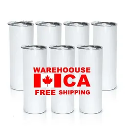 USA Canada Warehouse 50PCS/CARTON 0OZ MUGS SUBLIMATION BLANKS STRATE TUMBLER 0 OZステンレス鋼二重壁断熱スリムウォーターカップとストロー0422