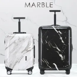 Luggage 2023 highend brand marble pattern pc lightweight trolley case 20'' business boarding suitcase mute universal wheel password box