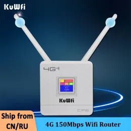 Yönlendiriciler KUWFI 4G LTE CPE Yönlendirici 150Mbps Kablosuz Yönlendirici Çift Harici Antenler 4G WiFi Modem RJ45 Port ve SIM Kart Yuvası Ev için