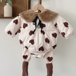 Kleidungssets Wintermädchen Set plus samtiges dickes warmes Geburtstag 2pc Anzüge Liebe Rompers Leggings Hosen Kleinkinder Kinder Körperbekleidung