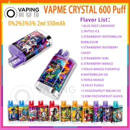 Authentic VAPME CRYSTAL 600 Puff Disposable Vape 12 Flavors 2ml Prefilled Device 550mAh Battery MESH Coil 600 E Cigarettes