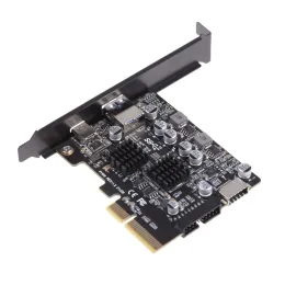 Cards PCIe to USB 3.2 Gen 2 Adapter Card 10Gbps 2Port PCI for EXPRESS Expansion Card Internal USB Hub PCIE Addon Cards Rise