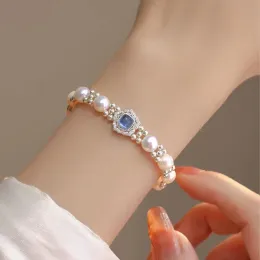 خيوط 2024 تصميم جديد Aquamaro Pearl S925 Sterling Silver Bracelet Mift Personalized Gift Light Luxury Women’s Hightend Jewelry