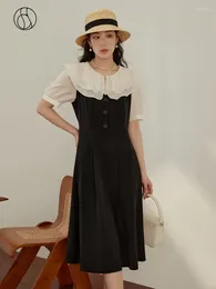 Vestidos de festa Dushu French-Break Peter-Pan Collar Stitching Dress for Women Summer Ly elegante Big Neck Light A-Line feminino