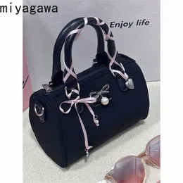 Miyagawa Sweet Ribb Decorati Chic Handbag 2024 Spring New Sweet Spicy Girl Single Shoulder Crossbody Bag D3pk#