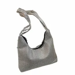 Delikat axelväska för Rhineste Bag Clutch Purses Handväska Evening Bag Sier Shiny Underarm för alla hjärtans dag C8FE#