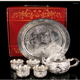 Teaware Sets Pure Silver Teapot Leather Box Set Tea Water Purification Wine