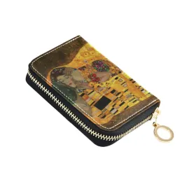 Holder The Kiss by Gustav Klimt Women Card Holder Wortht Leather Female Card Case 9 Bits + 2 Big Position Zipper Card Wallet Card Borse