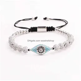 Chain Bracelet Design Luxury Blue Cz Micro Pave Ball Eye Charm Stainless Steel Beads Friendship Rame Adjustable Bacelet Men Women Drop Dhdlz