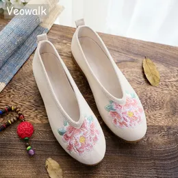 Sapatos casuais veowalk flor bordada feminina algodão deslize em bailarinas retro damas de uma caminhada trabalhando para trabalhar dirigindo