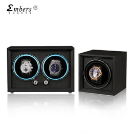 2024 Embers Matte Black 1 2 Slots Watch Winder Wooden Shaker Watch Box Automatic Winder Storage Case Mabuchi Motro 240416