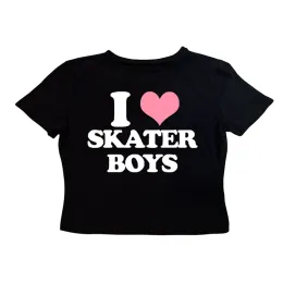 T-shirt I Love Skater Boys divertenti Top Women degli anni '90 grunge estetica sexy da festa sexy magliette causali abiti da streetwear colture top femminile femminile