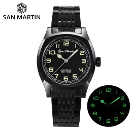 الساعات San Martin 38mm التصميم الأصلي DLC Plating Black Vintage Sports Simple Militar