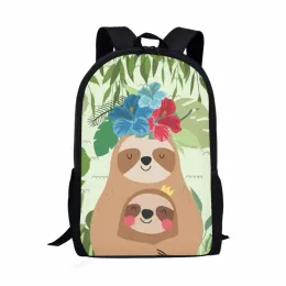 Taschen niedliche Faultiere Schultaschen für Mädchen Jungen Hauptbuchbeutel Blumenblätter Teenager School Rucksack Cartoon Tierbuchbeutel 16in