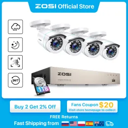 Lens Zosi Ev Güvenlik Sistemi H.265+ 8CH DVR 4/8pcs 2.0MP 1080P Gece Görüşü Dış Mekan Gözetleme Su Geçirmez Kamera Kitleri